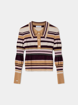 ILYANA CAMEL STRIPED POLO KNIT