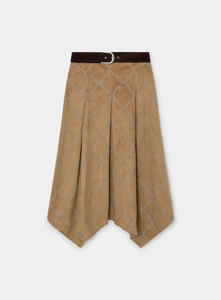 TYLA CAMEL EMBROIDERED MIDI SKIRT