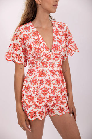MARINA JUMPSUIT RED EYELET