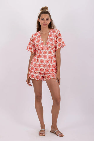 MARINA JUMPSUIT RED EYELET