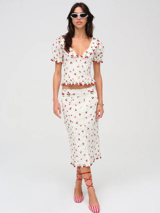 BEADED CHERRIES MIDI SKIRT
