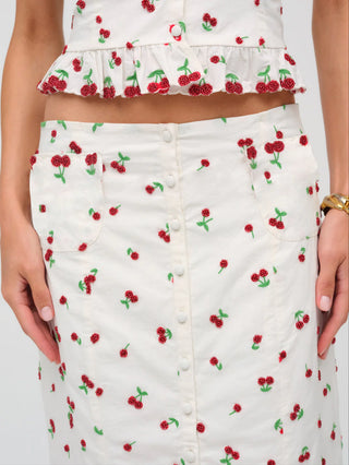 BEADED CHERRIES MIDI SKIRT