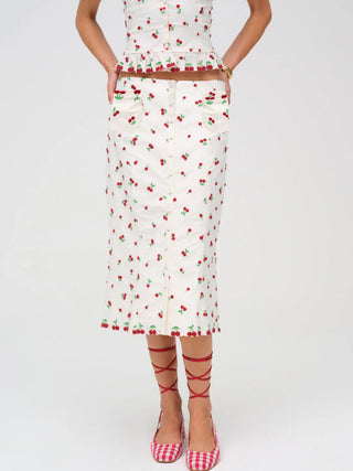 BEADED CHERRIES MIDI SKIRT