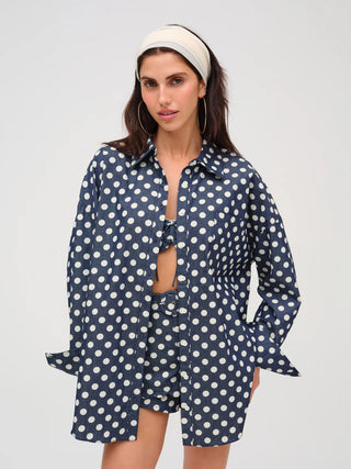 Dolly Dot Denim Button-Down Top