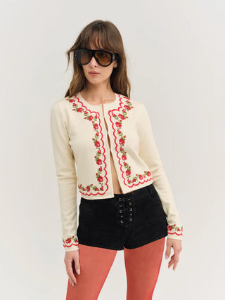 Rose Waltz Embroidered Knit Cardigan
