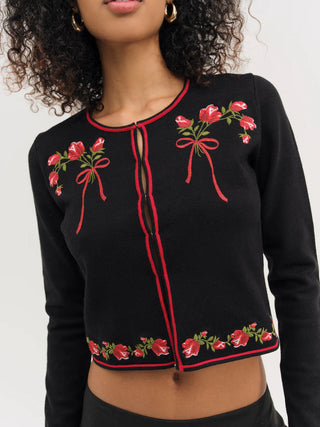 Rose Waltz Embroidered Knit Cardigan