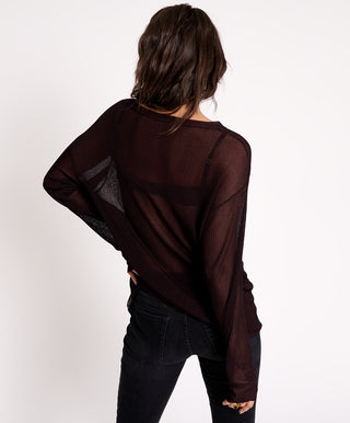 AMITY SHEER RIB KNIT TOP LICORICE