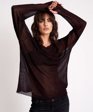 AMITY SHEER RIB KNIT TOP LICORICE