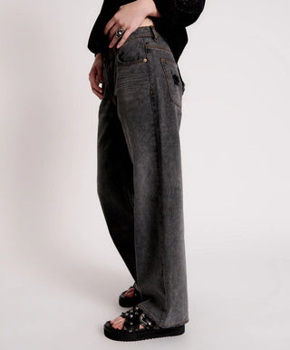 RECYCLED BLACK LOWRIDER WIDE LEG JEANS