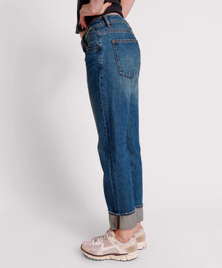 GRITTY BLUE TRUCKERS LOW WAIST STRAIGHT LEG JEAN