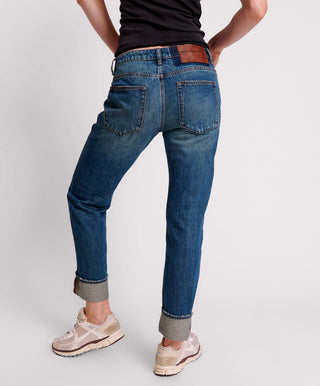 GRITTY BLUE TRUCKERS LOW WAIST STRAIGHT LEG JEAN