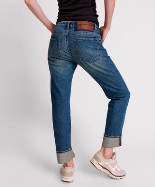 GRITTY BLUE TRUCKERS LOW WAIST STRAIGHT LEG JEAN