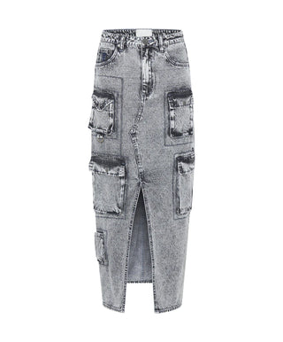 SLATE ACID 90S CARGO POCKET COLUMN DENIM SKIRT