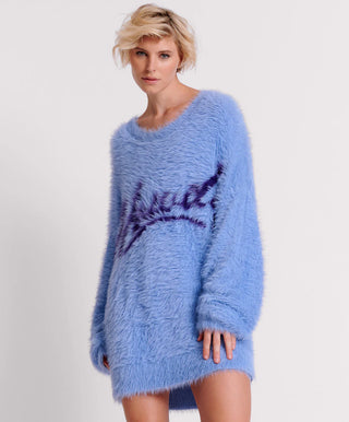 FLUFFY CORNFLOWER HOWDY KNIT SWEATER DRESS