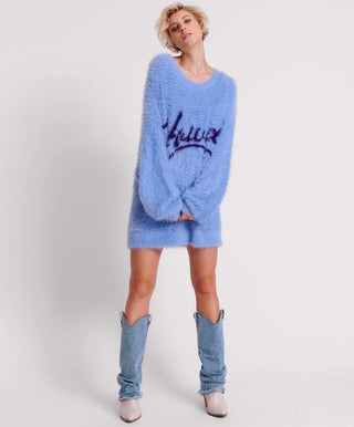 FLUFFY CORNFLOWER HOWDY KNIT SWEATER DRESS