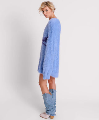 FLUFFY CORNFLOWER HOWDY KNIT SWEATER DRESS