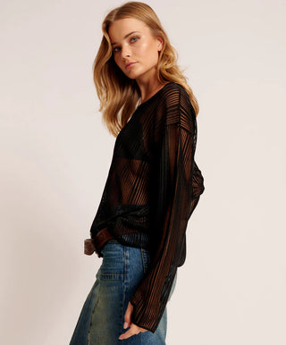 BLACK LADDER STRIPE SHEER KNIT SWEATER