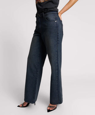 FOX BLACK JACKSONS MID WAIST WIDE LEG DENIM JEANS