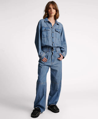 BLUE LILAC DENIM TRUCKER OVERALL