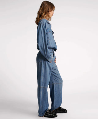 BLUE LILAC DENIM TRUCKER OVERALL