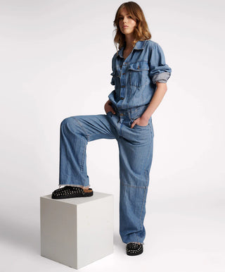 BLUE LILAC DENIM TRUCKER OVERALL