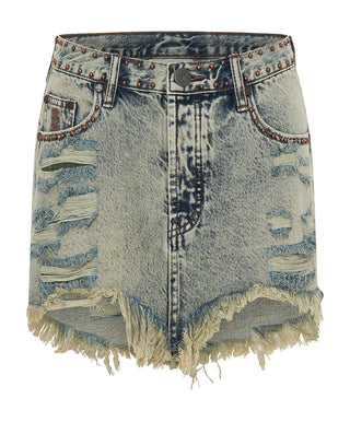 BLUE DUST STUDDED JUNKYARD LOW WAIST DENIM SKIRT