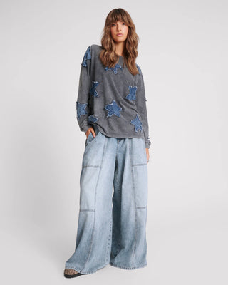 BLUE BLOSSOM DENIM PALAZZO PANTS