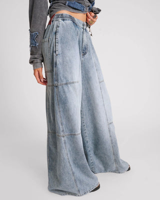 BLUE BLOSSOM DENIM PALAZZO PANTS