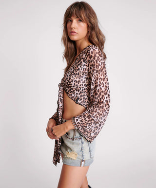 LEOPARD MESH WRAP TOP