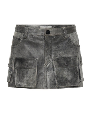 WASHED BLACK LEATHER SLOANE CARGO MINI SKIRT