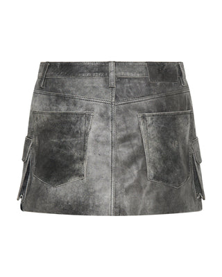 WASHED BLACK LEATHER SLOANE CARGO MINI SKIRT