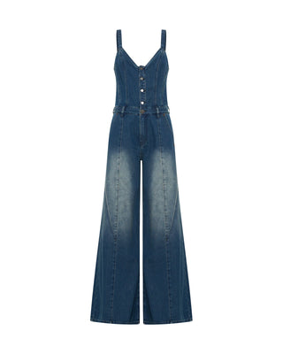 GRITTY BLUE FREIDA FIT N FLARE DENIM JUMPSUIT