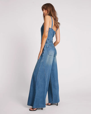 GRITTY BLUE FREIDA FIT N FLARE DENIM JUMPSUIT