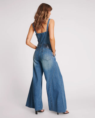 GRITTY BLUE FREIDA FIT N FLARE DENIM JUMPSUIT