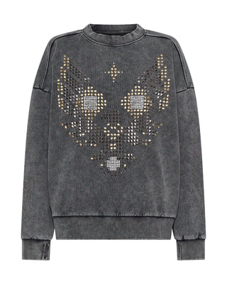 STUDDED GREY EAGLE RETRO SWEATER