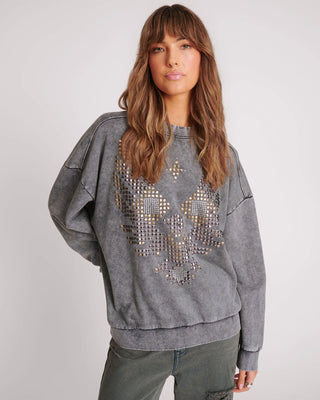 STUDDED GREY EAGLE RETRO SWEATER