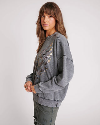 STUDDED GREY EAGLE RETRO SWEATER