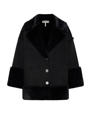 FAUX SHEARLING BLACK AVIATOR COAT