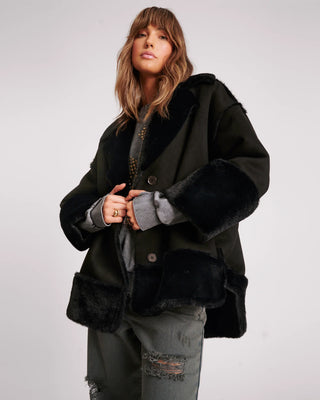 FAUX SHEARLING BLACK AVIATOR COAT