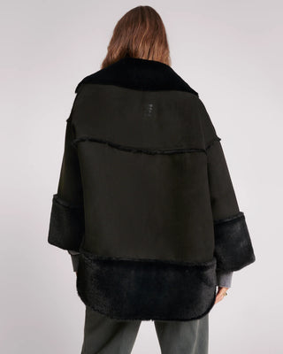 FAUX SHEARLING BLACK AVIATOR COAT