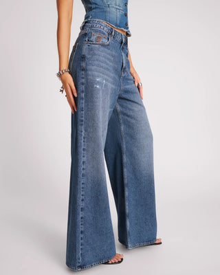 BLUE THUNDER LOVE MACHINES MID WAIST SUPER WIDE LEG DENIM JEANS