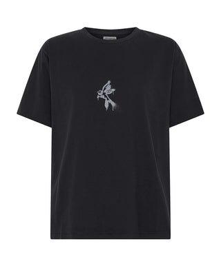 BLACK GRAFFITI BIRD SPLIT HEM TEE