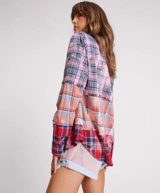 DISTRESSED MIXED FLANNEL SHIRT