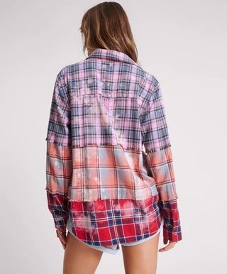 DISTRESSED MIXED FLANNEL SHIRT