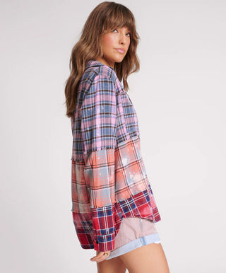 DISTRESSED MIXED FLANNEL SHIRT