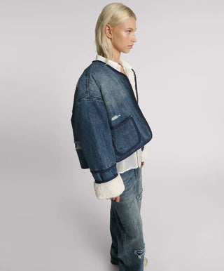 Teddy Cropped Denim Jacket - Boys Club Blue