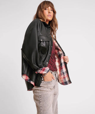 DARIA FAUX LEATHER FLANNEL SHACKET