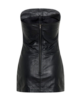 Leather Strapless Tube Dress - Black