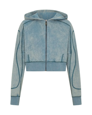 Cropped Fleece Zip Hoody - Washed Blue