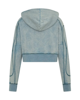 Cropped Fleece Zip Hoody - Washed Blue